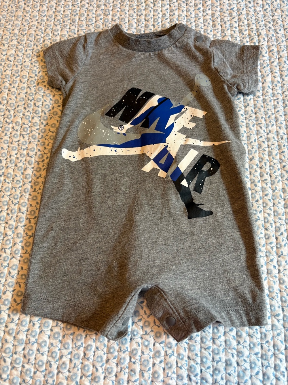 Nike Grey One-Piece Bodysuit with Blue, White and Black 'Nike Air' Graphic